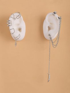 Скидка на Набор (7 шт) серёжек, каффы на одно или два уха серебристый
