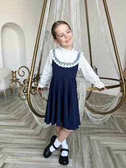 Скидка на Школьное платье синее для девочки нарядное школьная форма