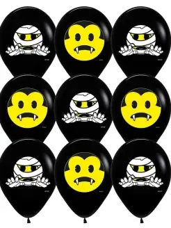 Скидка на Воздушные шары Хеллоуин, Emoji, рисунок 2 стороны, 10 шт
