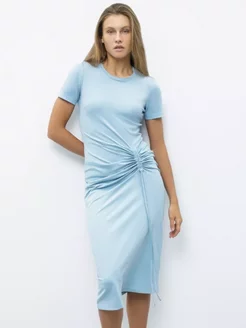Скидка на Платье летнее голубое с коротком рукавом из трикотажа