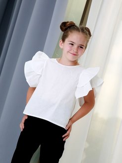 Скидка на Блузка детская на девочку школьная футболка белая в школу