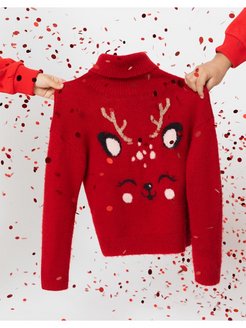 Скидка на Красный свитер oversize с оленем