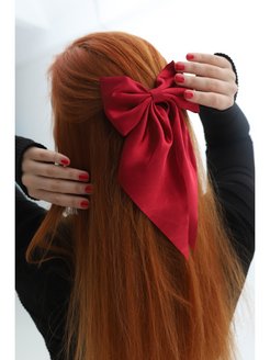 Скидка на Красный бант для волос на заколке автомат