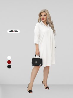 Скидка на Платье рубашка большого размера для полных plus size офисное