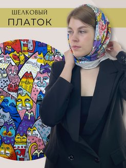 Отзыв на Платок женский легкий на голову косынка с принтом коты