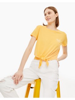 Скидка на Жёлтая футболка с завязками и надписью