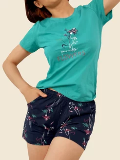 Скидка на Пижама женская с шортами и футболкой хлопок