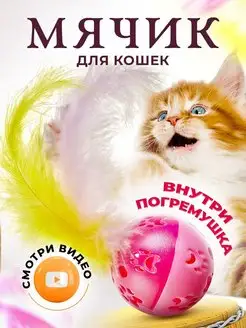 Скидка на Игрушка для кошек собак дразнилка мячик погремушка с пером