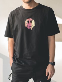 Скидка на футболка мужская с принтом оверсайз черная летняя хлопок
