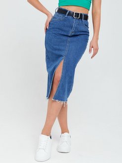 Скидка на Юбка джинсовая миди женская с разрезом спереди