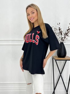 Скидка на Футболка хлопковая черная Bulls onesize