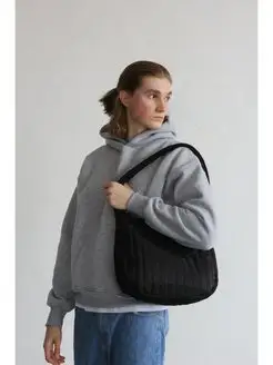 Скидка на Черная сумка шоппер стеганая на молнии с карманом