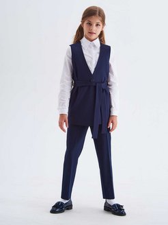 Скидка на Костюм для девочки синий жилет и брюки школьная форма