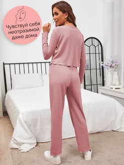 Скидка на Пижама женская рубашка и брюки розовая