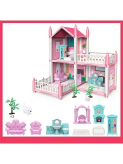Скидка на Кукольный домик 3 комнаты с террасой и мебелью