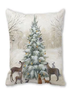 Скидка на Наволочка на подушку чехол подарок новый год рождество лес