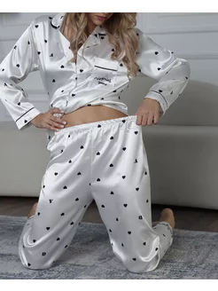 Скидка на Пижама шелковая со штанами и рубашкой домашний комплект