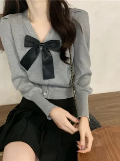 Скидка на корейский серый свитер Y2K новый год