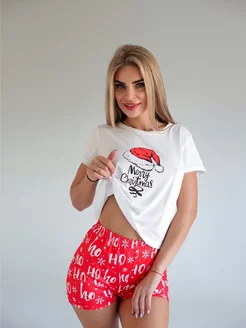Скидка на Пижама и шорты комплект праздничная новогодняя