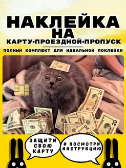 Скидка на Наклейка на банковскую карту проездной котик с деньгами