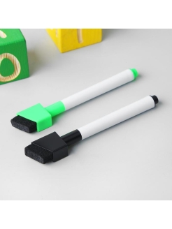 Скидка на Маркер для белых магнитных досок с магнитом и стирателем / Набор маркеров с губкой, черный и зеленый