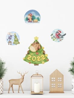 Скидка на Наклейки на стену для декора большие на окно новогодние 2024