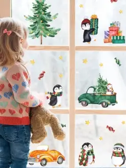 Скидка на Новогодние наклейки на окна и стены детские наклейки