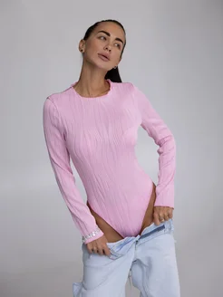 Скидка на Вечернее боди с длинным рукавом розовое