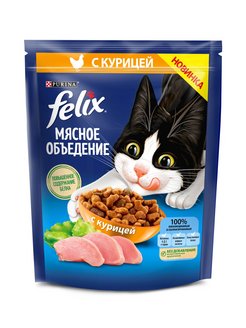 Скидка на Сухой корм для кошек Мясное объедение, с курицей 200 г