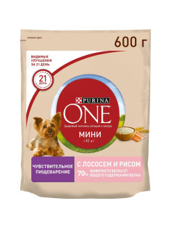 Отзыв на Сухой корм для собак Purina ONE для мелких пород при чувствительном пищеварении с лососем 600 г