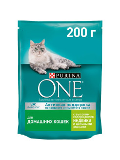 Отзыв на Сухой корм Purina ONE для взрослых кошек, живущих в домашних условиях, индейка и цельные злаки, 200г