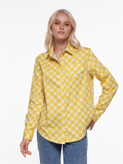 Распродажа Рубашка полуприталенного силуэта из хлопка с дизайнерским принтом