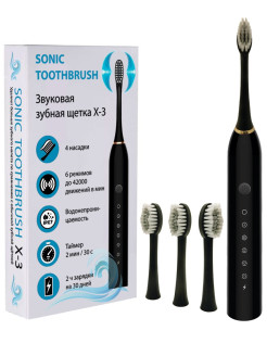 Отзыв на Звуковая электрическая зубная щетка X-3: 6 режимов до 42000 колебаний в мин., насадки 4 шт.