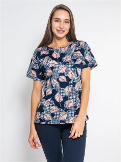 Распродажа Женская футболка LFV000121 (футболка из хлопка)
Эффектная трикотажная футболка из хлопка, с актуальными принтами - горох и клетка