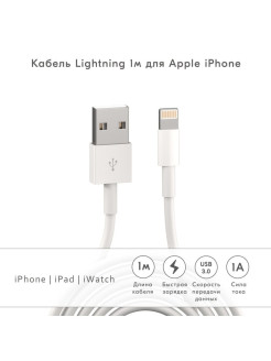 Отзыв на Кабель Lightning - USB 1 м 2.1A - Кабель для apple iPhone, iPad лайтинг - юсб 1 метр