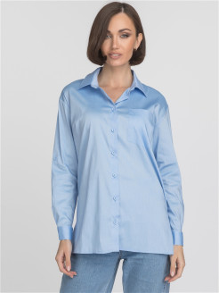 Распродажа Рубашка оверсайз прямого силуета на пуговицах с накладным карманом и разрезами по бокам