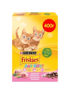 Отзыв на Сухой корм Friskies для котят до года, с курицей, молоком и полезными овощами, Пакет, 400 г