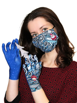 Отзыв на Комплект трикотажный, многоразовый, дизайнерские новогодние перчатки и двухслойная маска