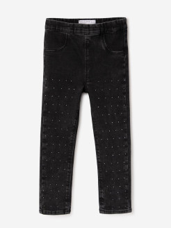 Распродажа Чёрные джинсы со стразами выполнены из эластичного денима