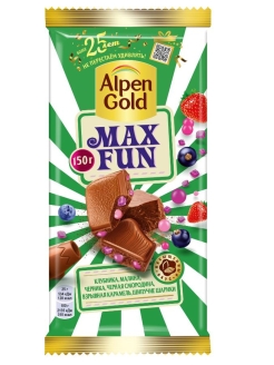 Отзыв на Шоколад молочный Alpen Gold MAXFUN со вкусом клубники, малины, черники, черной смородины, 150г