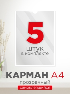 Отзыв на Карман пластиковый настенный А4 формат - 5 шт. / Карман самоклеящийся для стенда / Демопанель